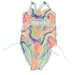 Justice Girls One Piece Flip Sequins “Today I am a” Unicorn Mermaid Swimsuit 16